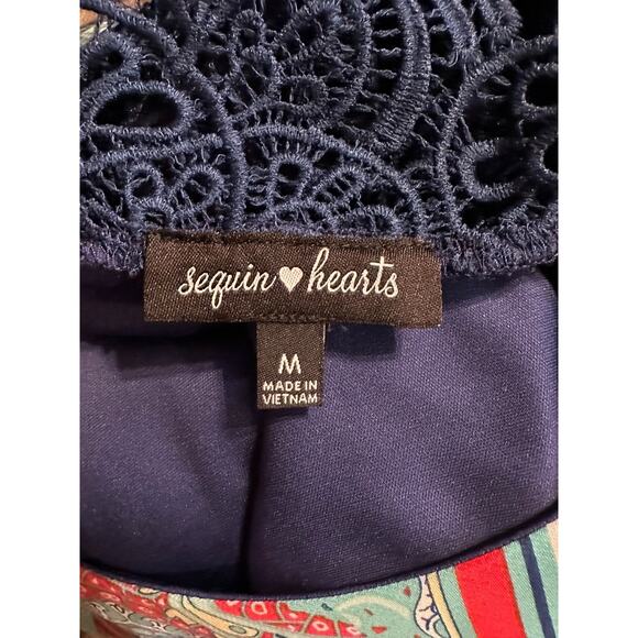 Sequin Hearts Teal with Lace Mini Dress Size Medium - Picture 3 of 3